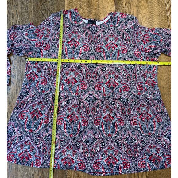 J Jill Wearever Collection Paisley Print Long Sleeve Peplum Top Red Black Sz 2X - Picture 3 of 10